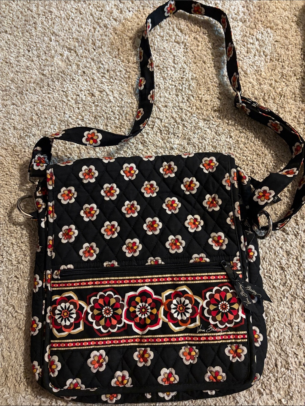 Vera Bradley Black Quilted Crossbody with Red and Yellow Floral Trim
